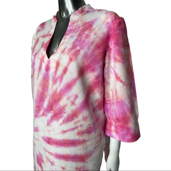 Upcycled Tie Dye Cotton Tunic 3/4 Sleeve Blouse - Picture 4 of 5